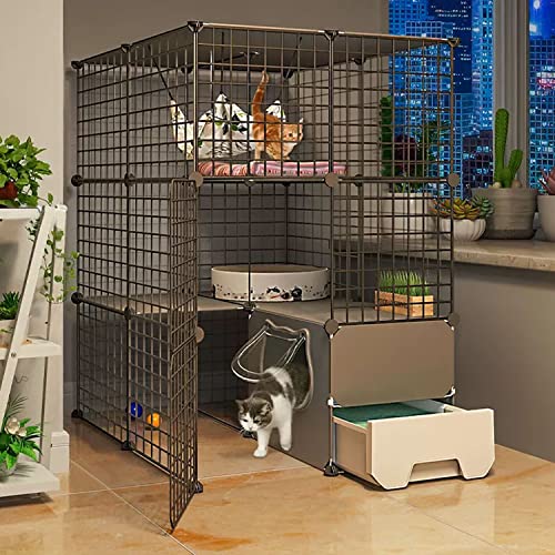 ANSNOW Großer Katzenkäfig Mit Katzentoilette, Diy-Katzenkäfig-Laufstall Für Den Innenbereich, Katzenschrank, Katzenvilla, Katzengehege, Mit Katzennapf + Katzennest + Hängematte + Katzenspielzeug, Le von ANSNOW