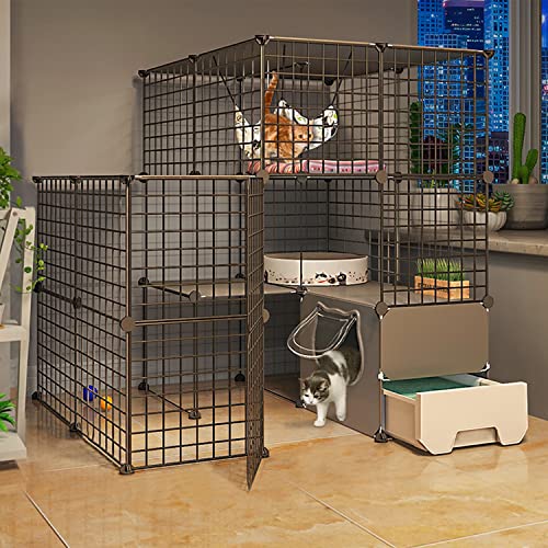 ANSNOW Großer Katzenkäfig Mit Katzentoilette, Diy-Katzenkäfig-Laufstall Für Den Innenbereich, Katzenschrank, Katzenvilla, Katzengehege, Mit Katzennapf + Katzennest + Hängematte + Katzenspielzeug, Le von ANSNOW