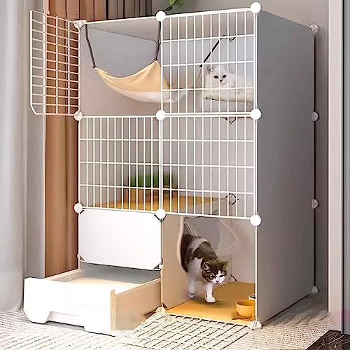 ANSNOW Kätzchen-Laufstall Für Hauskatzen, Kätzchengehege Für Den Innenbereich, Laufstall Für Katzen, Doppellagige, Gewichtete Plattform, Einfacher Aufbau Der Katzentoilette/B-Paket/75 * 49 * 109 von ANSNOW