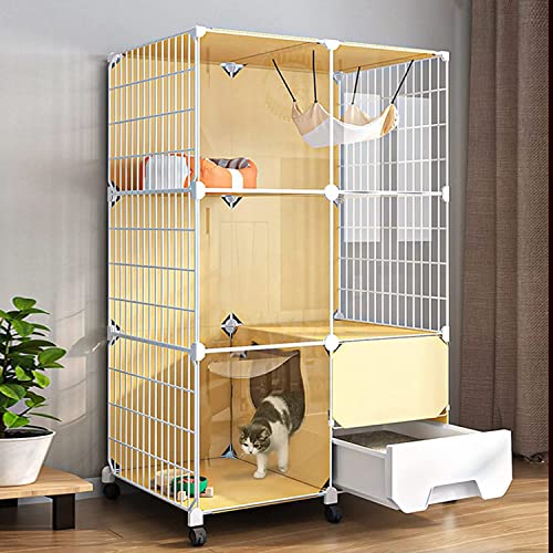 ANSNOW Katzenkäfig, Katzenhaus, Käfig, Katzenfalle, Große Katzenkäfige Für Den Innenbereich Mit Katzentoilette – Großer Katzenlaufstall Für Katzen/77 * 47 * 112Cm von ANSNOW