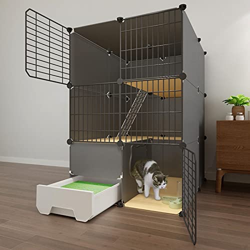 ANSNOW Katzenkäfig, Katzenkäfig, Katzengehege Für Den Innenbereich, Diy-Katzenlaufstall Catio, Abnehmbarer Katzenlaufstall Aus Metalldraht, Großer Übungsplatz, Ideal Für 1–2 Katzen – Schwarz/C4 von ANSNOW