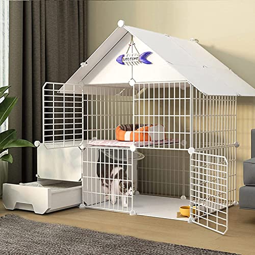 ANSNOW Katzenkäfig, Katzenkäfig Mit Tür Und Geschlossener Katzentoilette, Haustier-Laufstall, Katzengehege Für Den Innenbereich, Faltbarer Zaun, Hofbarriere Für Kleine Haustiere/Set B/111*49*109Cm von ANSNOW