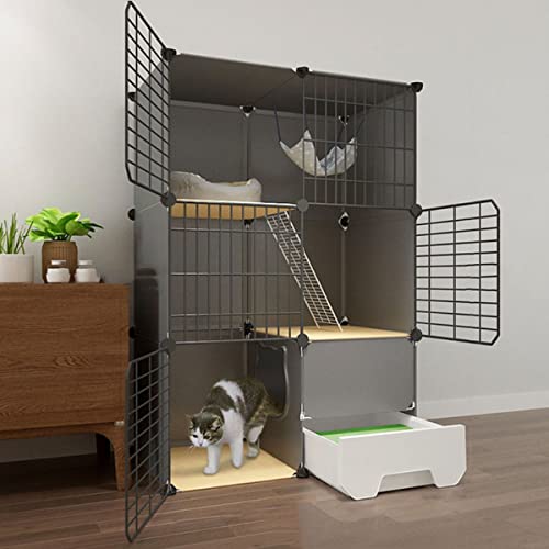 ANSNOW Katzenkäfig-Ecke, Große 3-Stöckige Katzenhütten, Katzenlaufstall, Katzenkäfige Für Den Innenbereich, Groß, Mit Katzentoilette, Katzenkäfig-Laufstall, Katzengehegezaun, Gehege, Großer Übungspl von ANSNOW