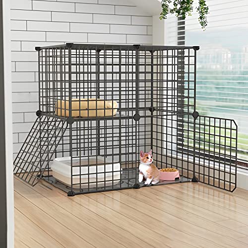 ANSNOW Katzenkäfig Innengehege Metalldraht DIY Haustier Laufstall Catio Katzengehege Kleintierhaus Villa Großer Übungsplatz Für Kätzchen Meerschweinchen Und Chinchilla Ideal Für 1-3 Katzen (Farbe: C von ANSNOW