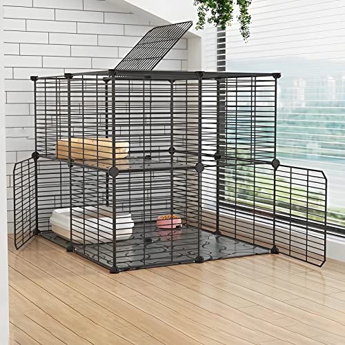 ANSNOW Katzenkäfig Innengehege Metalldraht DIY Haustier Laufstall Catio Katzengehege Kleintierhaus Villa Großer Übungsplatz Für Kätzchen Meerschweinchen Und Chinchilla Ideal Für 1-3 Katzen (Farbe: C von ANSNOW