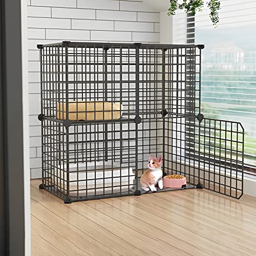 ANSNOW Katzenkäfig Innengehege Metalldraht DIY Haustier Laufstall Catio Katzengehege Kleintierhaus Villa Großer Übungsplatz Für Kätzchen Meerschweinchen Und Chinchilla Ideal Für 1-3 Katzen (Farbe: C von ANSNOW