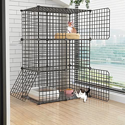 ANSNOW Katzenkäfig Innengehege Metalldraht DIY Haustier Laufstall Catio Katzengehege Kleintierhaus Villa Großer Übungsplatz Für Kätzchen Meerschweinchen Und Chinchilla Ideal Für 1-3 Katzen (Farbe: C von ANSNOW