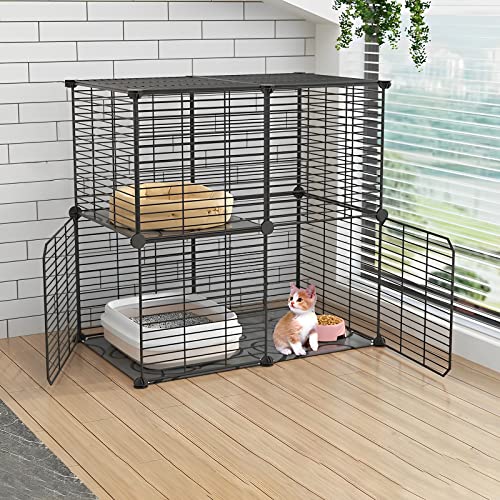 ANSNOW Katzenkäfig Innengehege Metalldraht DIY Haustier Laufstall Catio Katzengehege Kleintierhaus Villa Großer Übungsplatz Für Kätzchen Meerschweinchen Und Chinchilla Ideal Für 1-3 Katzen (Farbe: C von ANSNOW