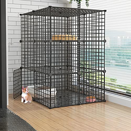 ANSNOW Katzenkäfig Innengehege Metalldraht DIY Haustier Laufstall Catio Katzengehege Kleintierhaus Villa Großer Übungsplatz Für Kätzchen Meerschweinchen Und Chinchilla Ideal Für 1-3 Katzen (Farbe: C von ANSNOW