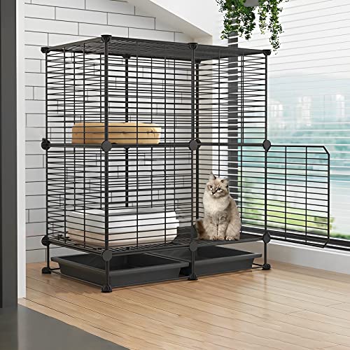 ANSNOW Katzenkäfig Innengehege Metalldraht DIY Haustier Laufstall Catio Katzengehege Kleintierhaus Villa Großer Übungsplatz Für Kätzchen Meerschweinchen Und Chinchilla Ideal Für 1-3 Katzen (Farbe: C von ANSNOW