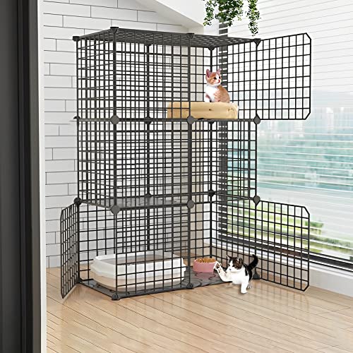 ANSNOW Katzenkäfig Innengehege Metalldraht DIY Haustier Laufstall Catio Katzengehege Kleintierhaus Villa Großer Übungsplatz Für Kätzchen Meerschweinchen Und Chinchilla Ideal Für 1-3 Katzen (Farbe: C von ANSNOW