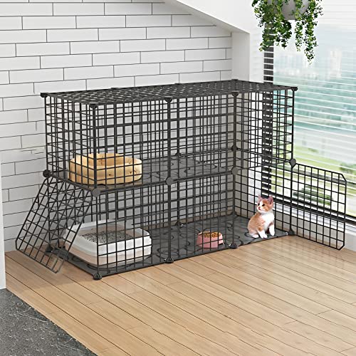 ANSNOW Katzenkäfig Innengehege Metalldraht DIY Haustier Laufstall Catio Katzengehege Kleintierhaus Villa Großer Übungsplatz Für Kätzchen Meerschweinchen Und Chinchilla Ideal Für 1-3 Katzen (Farbe: C von ANSNOW