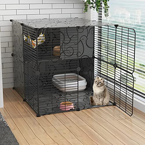 ANSNOW Katzenkäfig Innengehege Metalldraht DIY Haustier Laufstall Catio Katzengehege Kleintierhaus Villa Großer Übungsplatz Für Kätzchen Meerschweinchen Und Chinchilla Ideal Für 1-3 Katzen (Farbe: C von ANSNOW