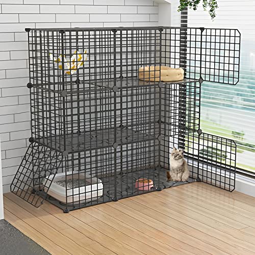 ANSNOW Katzenkäfig Innengehege Metalldraht DIY Haustier Laufstall Catio Katzengehege Kleintierhaus Villa Großer Übungsplatz Für Kätzchen Meerschweinchen Und Chinchilla Ideal Für 1-3 Katzen (Farbe: C von ANSNOW