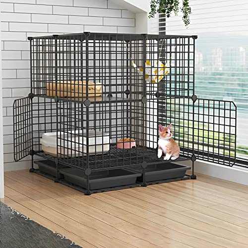 ANSNOW Katzenkäfig Innengehege Metalldraht DIY Haustier Laufstall Catio Katzengehege Kleintierhaus Villa Großer Übungsplatz Für Kätzchen Meerschweinchen Und Chinchilla Ideal Für 1-3 Katzen (Farbe: C von ANSNOW