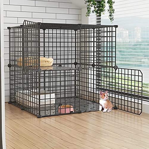 ANSNOW Katzenkäfig Innengehege Metalldraht DIY Haustier Laufstall Catio Katzengehege Kleintierhaus Villa Großer Übungsplatz Für Kätzchen Meerschweinchen Und Chinchilla Ideal Für 1-3 Katzen (Farbe: C von ANSNOW