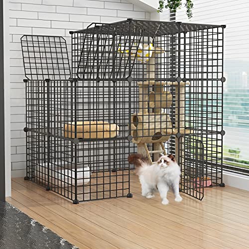 ANSNOW Katzenkäfig Innengehege Metalldraht DIY Haustier Laufstall Catio Katzengehege Kleintierhaus Villa Großer Übungsplatz Für Kätzchen Meerschweinchen Und Chinchilla Ideal Für 1-3 Katzen (Farbe: C von ANSNOW