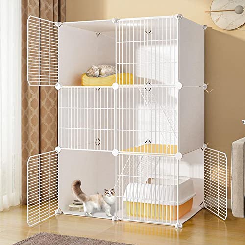 ANSNOW Katzenkäfig – Katzengehege, Diy-Laufstall Für Haustiere, Metallgehege, Netz Mit Tür Für Kaninchen, Igel, Katzen, Meerschweinchen – Inklusive Katzennapf, Katzentoilette, Hängematte Und Hammer/ von ANSNOW