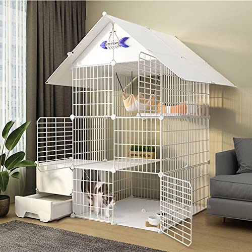 ANSNOW Katzenkäfig – Katzenlaufstall, Katzengehege, Übungshof, Zaunkäfig Mit Tür Und Geschlossener Katzentoilette, DIY-Haustier-Laufstall, Katzenkäfig, Käfig, Zwinger, Faltbarer Zaun, Hofbarriere Fü von ANSNOW