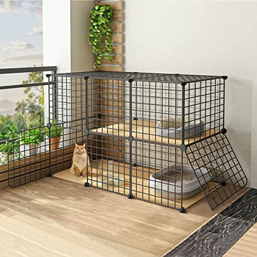 ANSNOW Katzenkäfig-Laufstall, Große Katzenhütten, DIY-Katzenlaufstall Für Kleintiere Im Innenbereich, Abnehmbare Kätzchenkiste Aus Metall, Katzenhaus, Übungsort, Ideal Für 1–2 Katzen, Leicht Zu Rein von ANSNOW