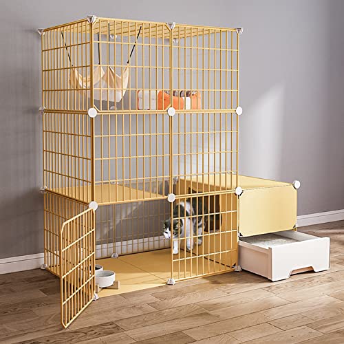 ANSNOW Katzenkäfige Für Den Innenbereich, Groß, Katzenlaufstall, Katzengehege Mit Katzentoilette, Mit Katzennest + Katzennapf + Katzenhängematte + Katzenspielzeug + Katzenleiter, Ideal Für 1–3 Katze von ANSNOW