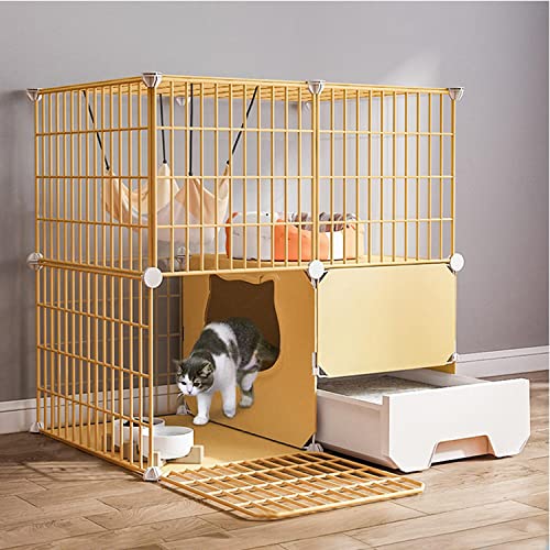 ANSNOW Katzenkäfige Für Den Innenbereich, Groß, Katzenlaufstall, Katzengehege Mit Katzentoilette, Mit Katzennest + Katzennapf + Katzenhängematte + Katzenspielzeug + Katzenleiter, Ideal Für 1–3 Katze von ANSNOW