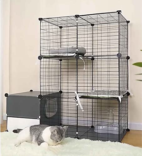 ANSNOW Katzenkäfige Für Den Innenbereich, Groß, Mit Katzentoilette, Katzentoilette Mit Schublade, Kleintier-Haustierkäfig, Katzenhäuser Im Heimtierbedarf, Metallmaterial – 111 X 49 X 109 cm (Kombi)/ von ANSNOW