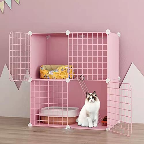 ANSNOW Katzenkäfige Für Den Innenbereich, Rosa, Diy-Haustierkäfig, Abnehmbare Metall-Kleintierhütten, Diy-Design-Laufstall Mit Kletterleitern, Katzengeschenke Für Katzenliebhaber, Ideal Für 1–2 Katz von ANSNOW