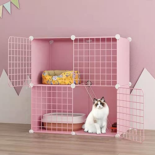 ANSNOW Katzenkäfige Für Den Innenbereich, Rosa, Diy-Haustierkäfig, Abnehmbare Metall-Kleintierhütten, Diy-Design-Laufstall Mit Kletterleitern, Katzengeschenke Für Katzenliebhaber, Ideal Für 1–2 Katz von ANSNOW