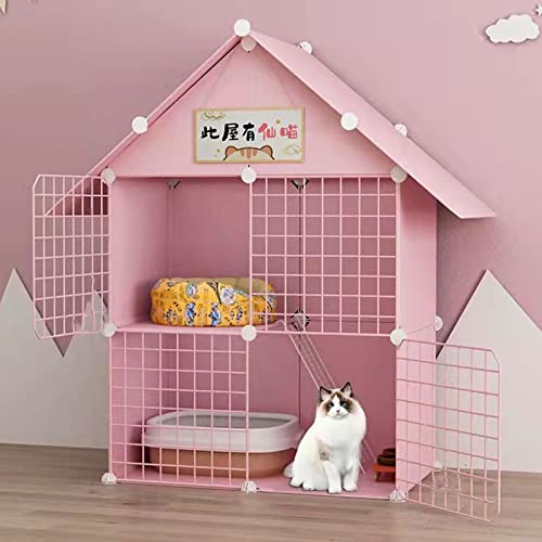 ANSNOW Katzenkäfige Für Den Innenbereich, Rosa, Diy-Haustierkäfig, Abnehmbare Metall-Kleintierhütten, Diy-Design-Laufstall Mit Kletterleitern, Katzengeschenke Für Katzenliebhaber, Ideal Für 1–2 Katz von ANSNOW