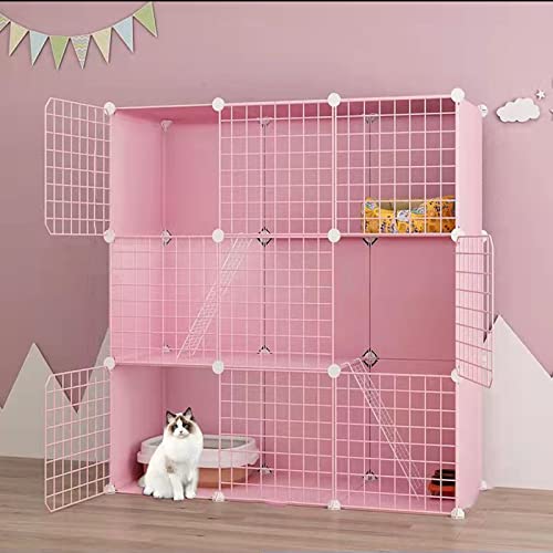 ANSNOW Katzenkäfige Für Den Innenbereich, Rosa, Diy-Haustierkäfig, Abnehmbare Metall-Kleintierhütten, Diy-Design-Laufstall Mit Kletterleitern, Katzengeschenke Für Katzenliebhaber, Ideal Für 1–2 Katz von ANSNOW