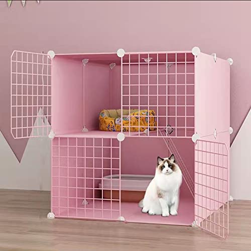 ANSNOW Katzenkäfige Für Den Innenbereich, Rosa, Diy-Haustierkäfig, Abnehmbare Metall-Kleintierhütten, Diy-Design-Laufstall Mit Kletterleitern, Katzengeschenke Für Katzenliebhaber, Ideal Für 1–2 Katz von ANSNOW