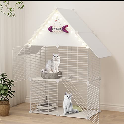 ANSNOW Katzenkäfige Für Den Innenbereich Mit Dach Und Tür, Katzenlaufstall, Katzengehege, Übungshofzaun, Diy Abnehmbare Haustierhütten Aus Metall, Kiste, Deluxe-Katzenhaus, Laufstall, Einfach Zu Mon von ANSNOW