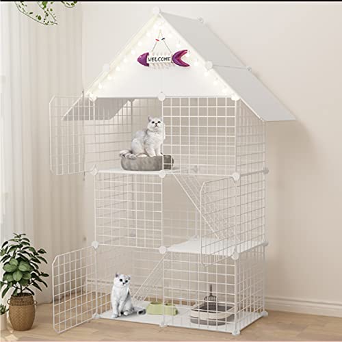 ANSNOW Katzenkäfige Für Den Innenbereich Mit Dach Und Tür, Katzenlaufstall, Katzengehege, Übungshofzaun, Diy Abnehmbare Haustierhütten Aus Metall, Kiste, Deluxe-Katzenhaus, Laufstall, Einfach Zu Mon von ANSNOW