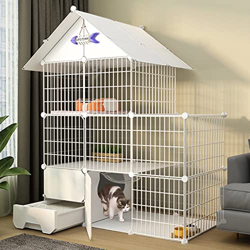 ANSNOW Katzenkäfige Für Hauskatzen, Diy-Katzenkäfig Mit Tür Und Geschlossener Katzentoilette, Haustier-Laufstall, Katzengehege, Faltbarer Zaun, Hofbarriere Für Kleine Haustiere/Set B/111*49*145Cm-B von ANSNOW