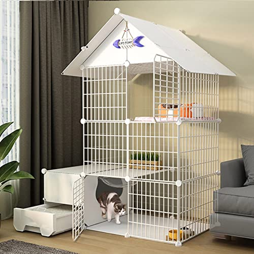 ANSNOW Katzenkäfige Für Hauskatzen, Diy-Katzenkäfig Mit Tür Und Geschlossener Katzentoilette, Haustier-Laufstall, Katzengehege, Faltbarer Zaun, Hofbarriere Für Kleine Haustiere/Set B/111*49*145Cm-A von ANSNOW