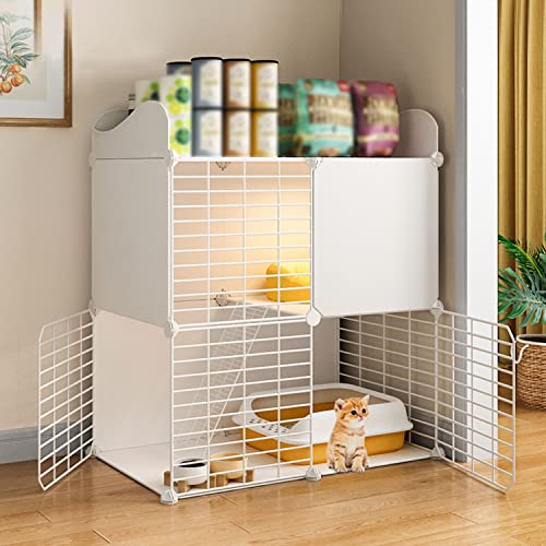 ANSNOW Katzenkäfige Indoor-Katzenlaufstall, DIY-Haustierlaufstall Für Kleintiere, Kätzchenkiste, Katzenhaus, Top-Aufbewahrung, Verschlüsseltes Netzwerk, Mit Katzennapf + Katzentoilette + Katzennest von ANSNOW