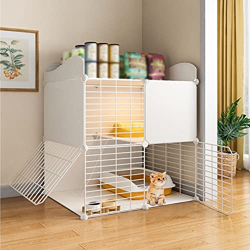 ANSNOW Katzenkäfige Indoor-Katzenlaufstall, DIY-Haustierlaufstall Für Kleintiere, Kätzchenkiste, Katzenhaus, Top-Aufbewahrung, Verschlüsseltes Netzwerk, Mit Katzennapf + Katzentoilette + Katzennest von ANSNOW