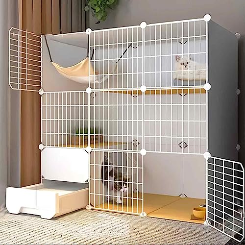 ANSNOW Katzenlaufställe, Haustierlaufstall Für Katzen, Kätzchenlaufstall Für Hauskatzen, Doppellagige, Gewichtete Plattform, Einfacher Aufbau Der Katzentoilette/B-Paket/111 * 49 * 109 von ANSNOW