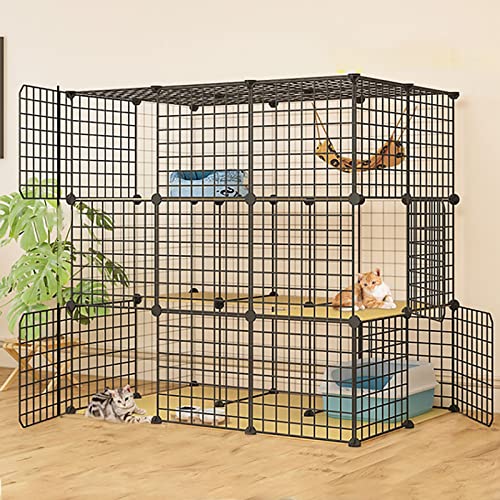 ANSNOW Katzenlaufstall – Frettchenkäfig Für Den Innenbereich, DIY-Katzenlaufstall, Abnehmbare Katzenkiste, Ideal Für 1–4 Katzen/Schwarz/111 * 75 * 109-C von ANSNOW