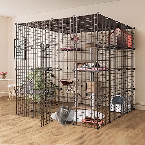 ANSNOW Katzenlaufstall – Frettchenkäfig Für Den Innenbereich, DIY-Katzenlaufstall, Abnehmbare Katzenkiste, Ideal Für 1–4 Katzen/Schwarz/147 * 147 * 146Cm von ANSNOW