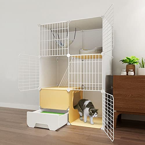 ANSNOW Katzenlaufstall Für Kleintiere, Katzenkäfige Für Den Innenbereich, Groß, Mit Katzentoilette, Katzenkäfige Für Hauskatzen, Katzengehege, Mit Leiter + Katzennest + Katzenhängematte + Katzennapf von ANSNOW