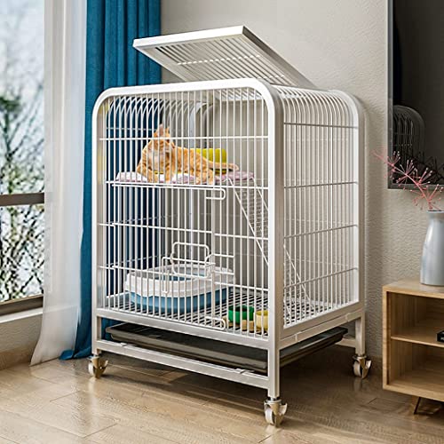 ANSNOW Metall-Katzenkäfig Mit Rädern, Kätzchen-Katzen-Familienkäfig, Haustierkäfighaus Für 1 Bis 2 Katzen, Geeignet Für Frettchen-Chinchillas/Weiß 66 * 60 * 45Cm von ANSNOW