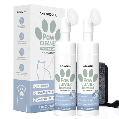 Pfotenreiniger für Hunde – Clean Paws Schaumreiniger für Hunde und Katzen, ohne Ausspülen, für kleine und mittelgroße Rassen, Hundepfotenfußreiniger, Pflegezubehör für Haustierpflege, 2 Stück von ANTONDOLL