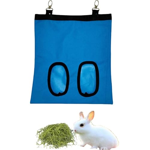 2 Fenster Kaninchen Heutasche,Aufhängbarer Futterbeutel mit Klettverschluss,Meerschweinchen Futterstation Futterspender,Futtersack für Hase Chinchilla Hamster Kleine Tiere (Blau) von ANXJLEO