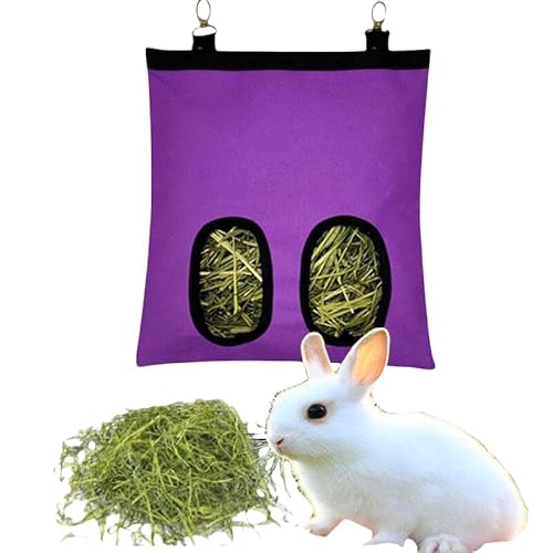 2 Fenster Kaninchen Heutasche,Aufhängbarer Futterbeutel mit Klettverschluss,Meerschweinchen Futterstation Futterspender,Futtersack für Hase Chinchilla Hamster Kleine Tiere (Lila) von ANXJLEO