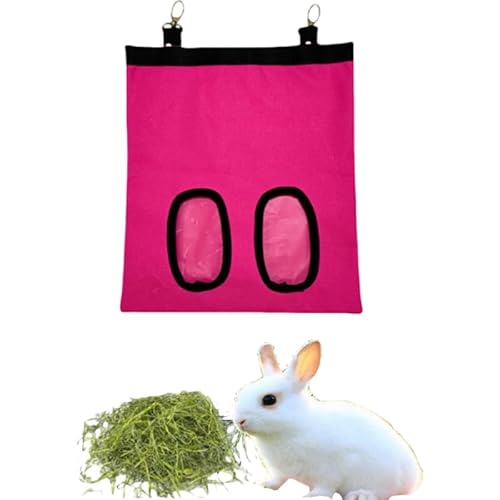 2 Fenster Kaninchen Heutasche,Aufhängbarer Futterbeutel mit Klettverschluss,Meerschweinchen Futterstation Futterspender,Futtersack für Hase Chinchilla Hamster Kleine Tiere (Rosa) von ANXJLEO