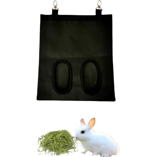 2 Fenster Kaninchen Heutasche,Aufhängbarer Futterbeutel mit Klettverschluss,Meerschweinchen Futterstation Futterspender,Futtersack für Hase Chinchilla Hamster Kleine Tiere (Schwarz) von ANXJLEO