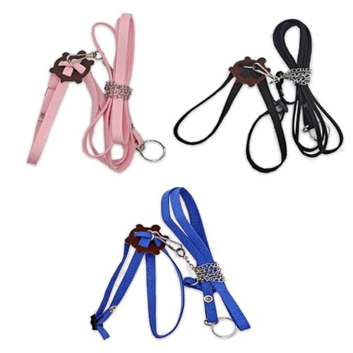 3 Stück Schildkrötengeschirr,verstellbare Schildkrötenleine für Haustiere,Control Rope Chest Colla,kleines Haustier,Outdoor-Kontrollseil für Spaziergänge,Training,Flucht (Blau,Rosa,Schwarz, L) von ANXJLEO