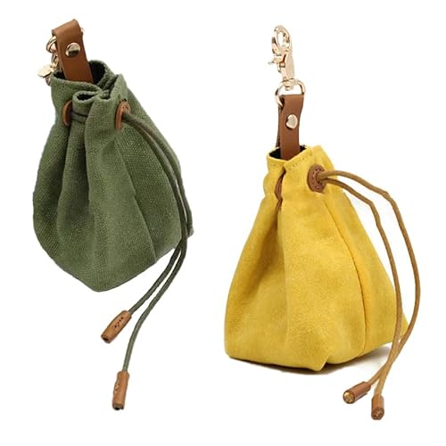 ANXJLEO 2 Stück Pet Training Snack Tasche,Futterbeutel für Hundeleckerlis,Schrumpftaschen mit Clip Schnalle,Multifunktionale Futtertasche für Haustierspielzeug,Leckereien (Armee Grün+Gelb) von ANXJLEO